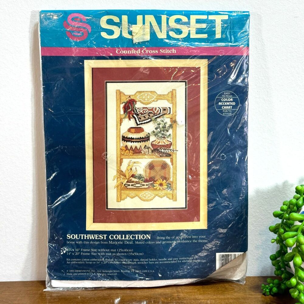 Southwest Collection Pottery Baskets Corn Chilies Sunset Cross Stitch Kit
